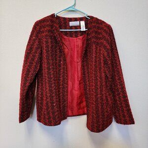 Alfred Dunner Jacket Blazer 12P Red Crochet Lace Sequins Lined Striped Office